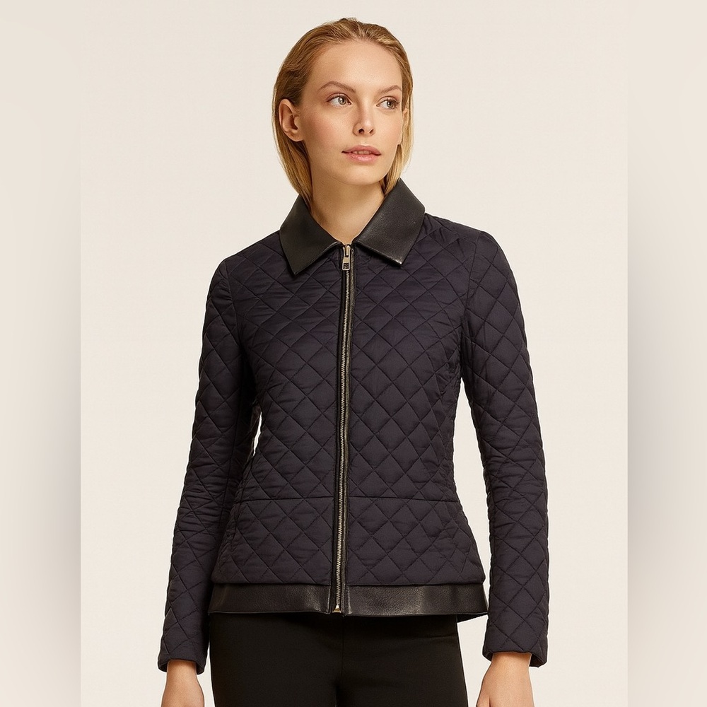 Salvatore Ferragamo navy and Gray Puffer Jacket with Quilted Design